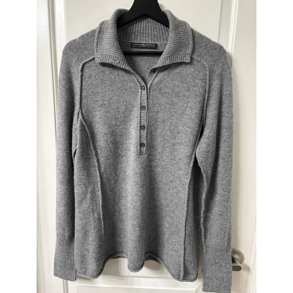 Peruvian Connection Brimfield Henley Pearl Grey 100% Royal Alpaca Size Large EUC